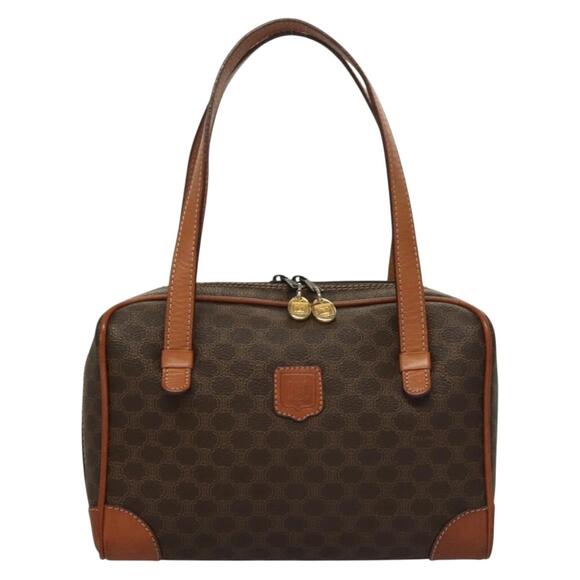 CELINE Macadam Canvas Hand Bag Pvc Leather Brown Gold - Picture 2 of 12